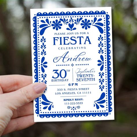 Blue Talavera Birthday Party Invitation Invite Mexican Fiesta Theme