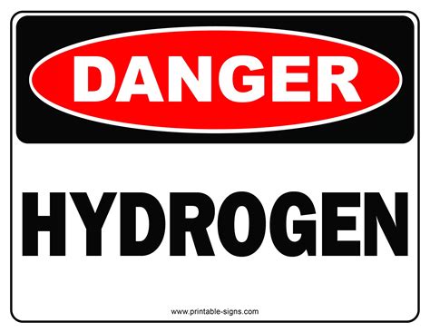 Danger Hydrogen Printable Sign Printable Signs