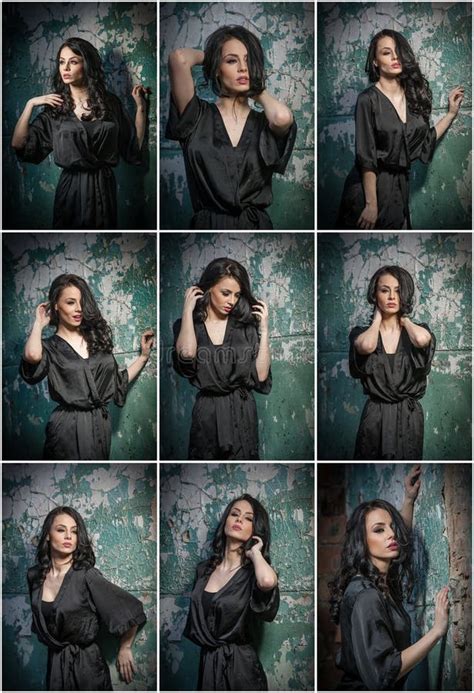 Mooi Meisje Met Make Up Het Stellen Tegen Oude Muur Met Schil Groene Verf Mooie Brunette In