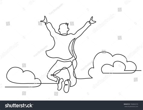 One Line Drawing Happy Man Jumping Stock Vector Royalty Free