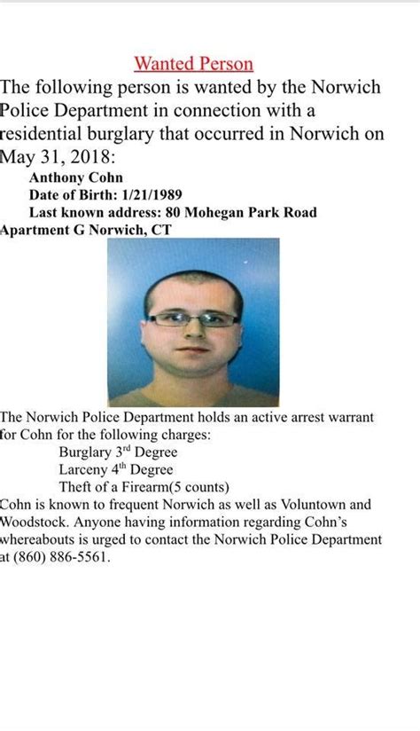 Suspect Accused Of Firearm Theft Sought By Norwich Police Norwich Ct