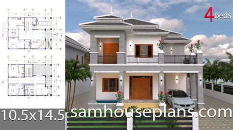 House Plans 10.5x14.5 with 4 Bedrooms - House Plans Free Downloads