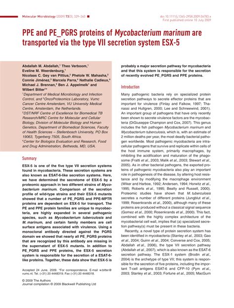 PDF PPE And PE PGRS Proteins Of Mycobacterium Marinum Are Transported