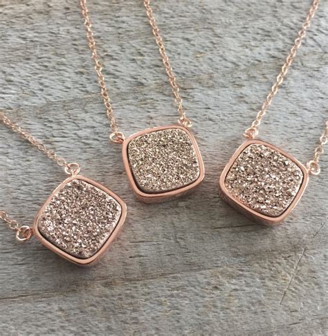 Rose Gold Druzy Necklace Drusy Necklace Druzy Quartz Etsy