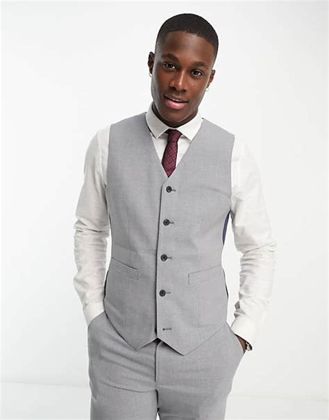 Asos Design Slim Suit Waistcoat In Grey Asos