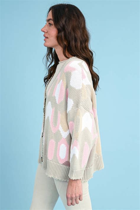 Henry Christ Oversized Cardigan in Beige Rosa Weiß GRUENER AT