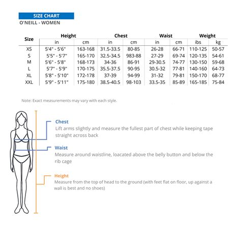 O Neill Size Chart Ocean Paradise