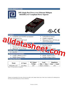 Poe W At Datasheet Pdf Phihong Usa Inc