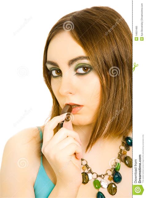 Femme Avec La Sucrerie Dans Des Ses Languettes Photo Stock Image Du