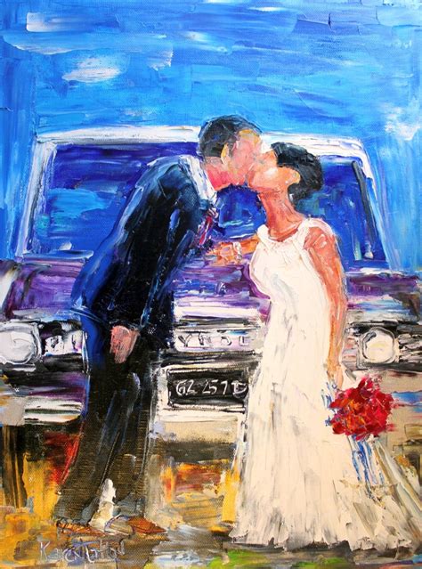 Custom Original Oil Painting Romance Couple In Love Wedding Palette