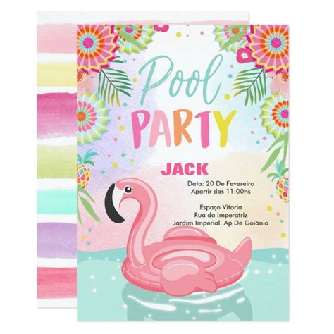 Flotador Tropical De La Piscina De La Invitaci N Zazzle Flamingo