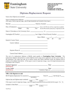 Fillable Online Framingham Diploma Replacement Request V Fax Email