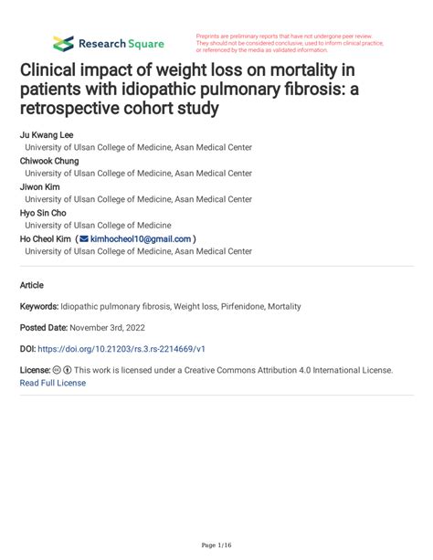 Pdf Clinical Impact Of Weight Loss On Mortality In Patients With