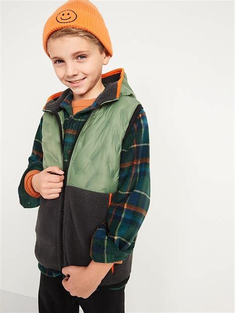 Old Navy Hooded Puffersherpa Hybrid Zip Vest For Boys