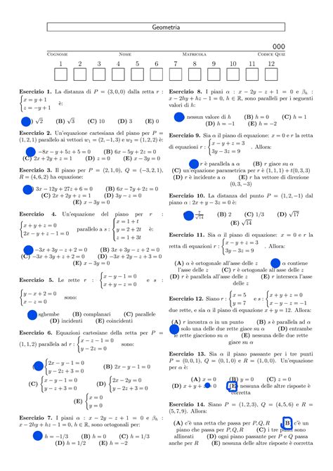 Esercizi Con Sol Esame Geom E Algebra Geometria Cognome Nome