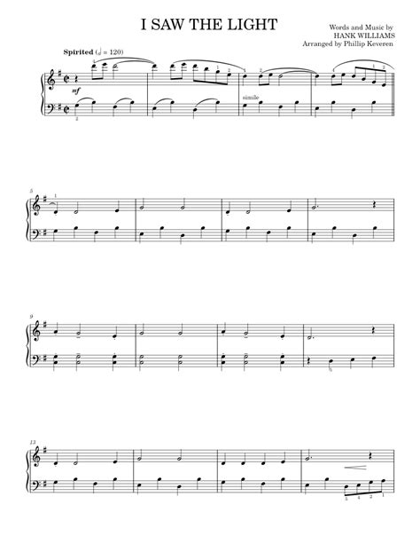 Play Official Version Of I Saw The Light Sheet Music By Hank Williams