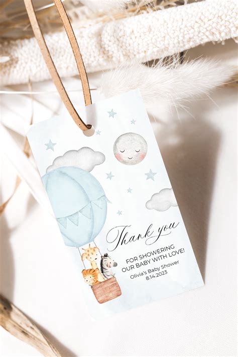 Hot Air Balloon Boy Baby Shower Favor Tag Gift Tag Template Up Up And Away Thank You Tag Blue