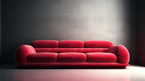 Premium AI Image | Minimalist 1980s Design Red Couch For Luxurious And Quirky Grey Room