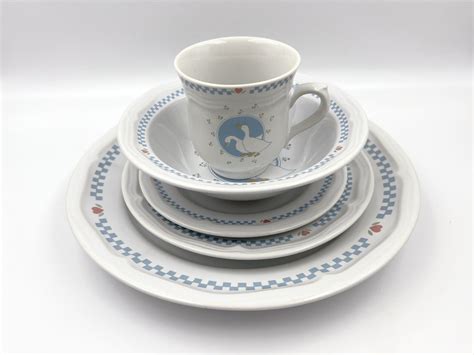 S Moonlight Geese Pc Place Setting Country Goose Duck Stoneware