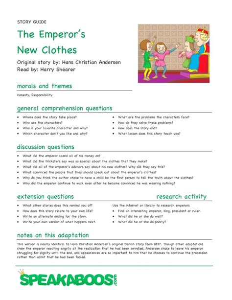 Lesson Plans The Emperor S New Clothes Speakaboos Worksheets