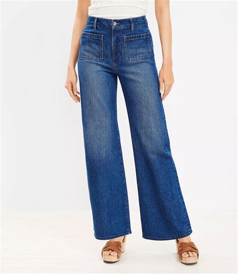 Patch Pocket High Rise Wide Leg Jeans In Vintage Dark Wash