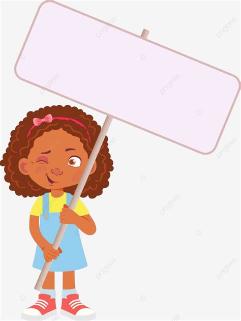 African Girl Holding Banner Poster Board Pleased Vector Poster Board