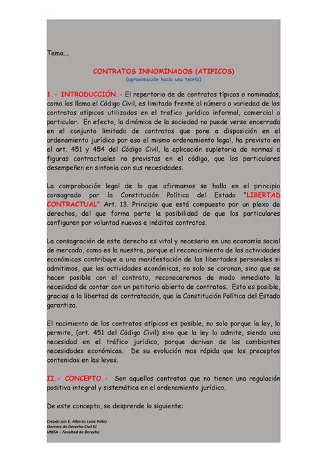 19 Contratos Innominados 2 Tema CONTRATOS INNOMINADOS ATIPICOS