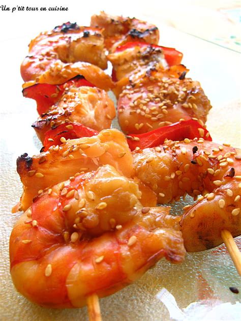 Recette de Brochettes de saumon et de crevettes marinées la recette