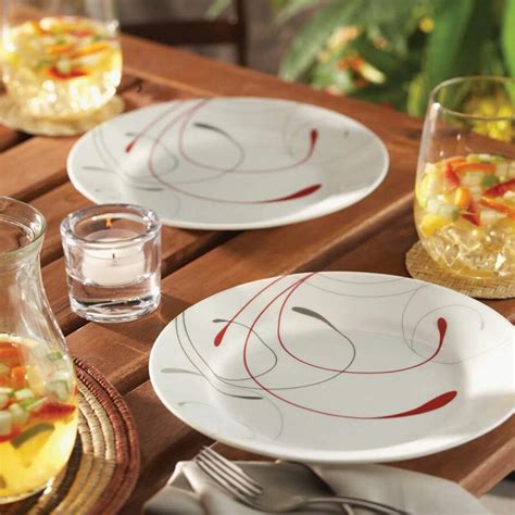 Vajilla Redonda De Piezas Corelle Splendor En Blanco Y Rojo Moda