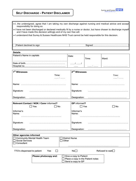 Nhs Self Discharge Form Complete With Ease Airslate Signnow