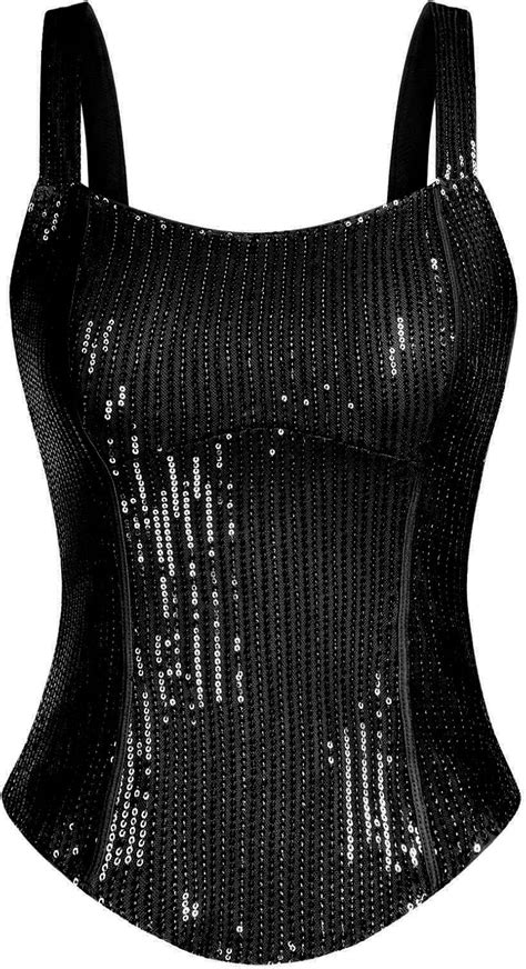 Grace Karin Sequin Tank Tops For Women Bustier Corset Top Sparkle Sexy