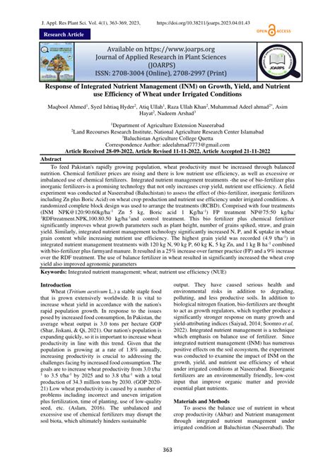 Pdf Response Of Integrated Nutrient Management Inm On Growth Yield And Nutrient Use