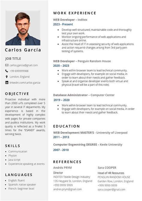 Curriculum Vitae en Inglés Ejemplos y Plantilla Curriculum vitae