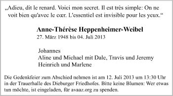 Traueranzeigen Von Anne Therese Heppenheimer Weibel Vrm Trauer De