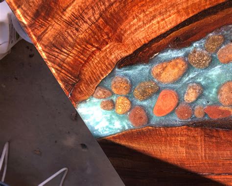 Walnut Live Edge River Table With Stone Etsy