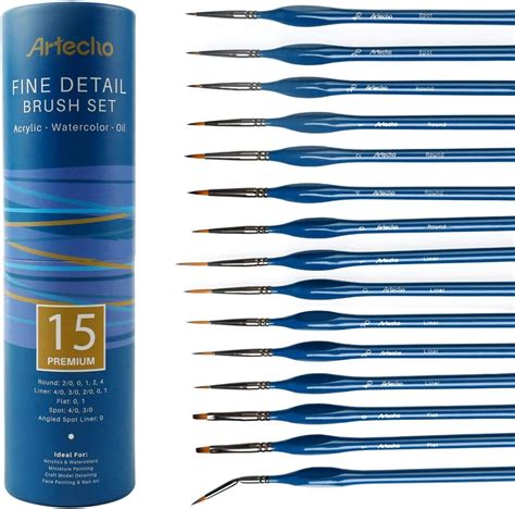 Artecho Détail Pinceau 15 pcs Peinture Pinceaux Acrylique Pinceau