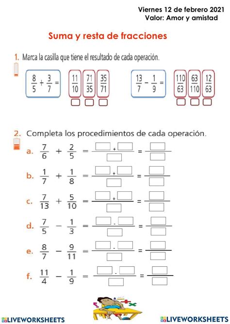 Actividad Interactiva De Operaciones Con Fracciones Para 4to Puedes Hacer Los Ejercicios Online