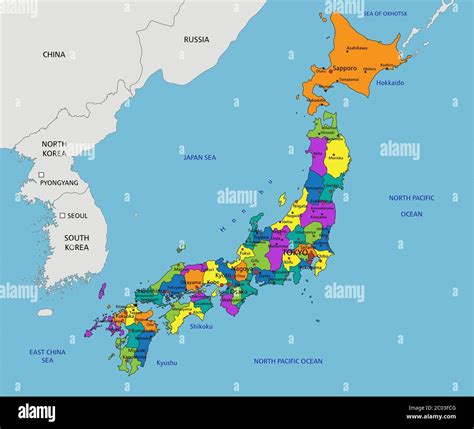 Colorful Japan Political Map With Clearly Labeled Separated Layers Vector Illustration Stock