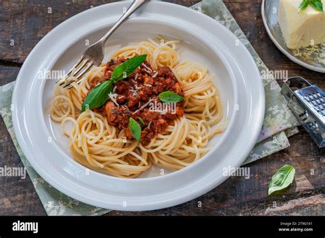 Vegetarian meat free spaghetti bolognese with quorn mince Stock Photo - Alamy