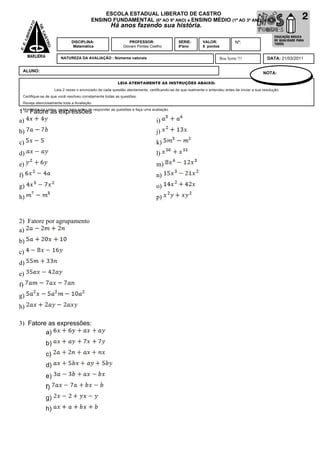 Expressões algébricas PDF