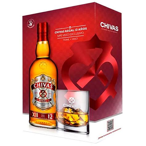 Pack Whisky Chivas Regal 12 Años 750 Ml Vaso Licor 3b