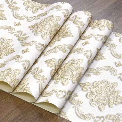 Papel De Parede Alto Relevo Damask Clássico Rolo Vinílico Lavável 9