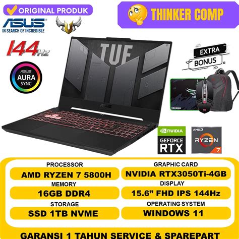 Jual LAPTOP GAMING MURAH ASUS TUF A15 FA506QE RYZEN 7 5800H 16GB 512GB