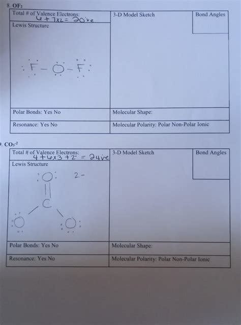 Solved 2. COCl2 3-D Model Sketch Bond Angles Total # of | Chegg.com