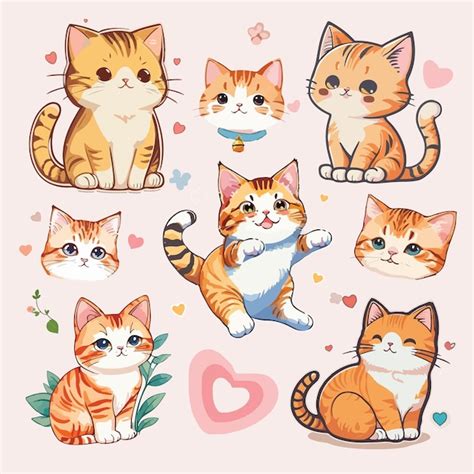 Premium Photo Free Vector Cute Cat Cartoon Characters Illustrations Set