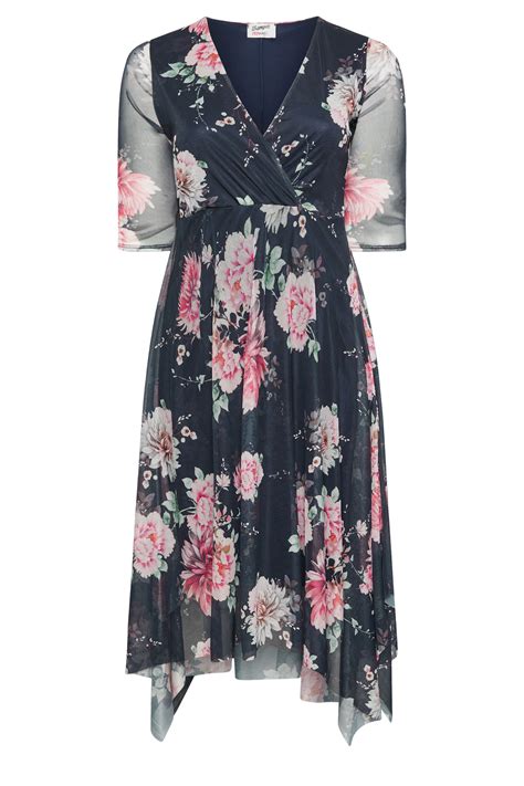 Yours London Plus Size Black Floral Print Wrap Midi Dress Yours Clothing