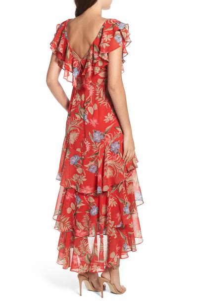 Wayf Chelsea Tiered Ruffle Maxi Dress In Red Tropical Modesens