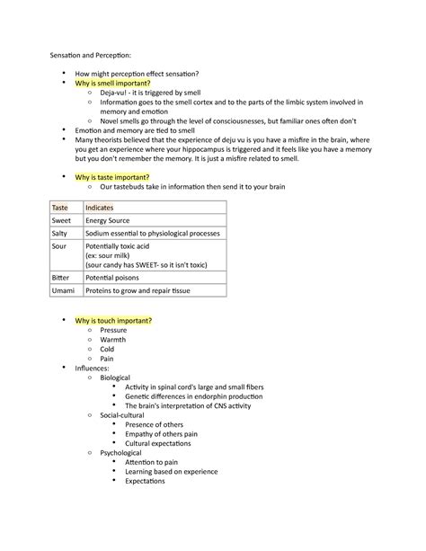 Psych 111 Sensation And Perception Notes Sensation And Perception