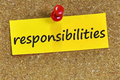 Responsibilities Word On Yellow Notepaper With Cork Background Stock