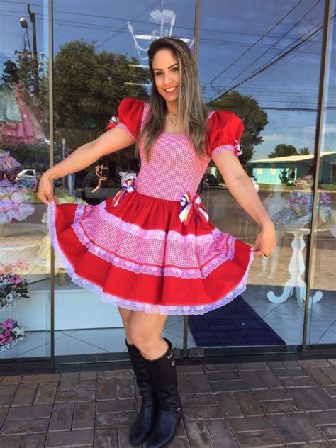 Vestido Junino Caipira Vermelho Xadrez Curto Laços Adulto Elo7